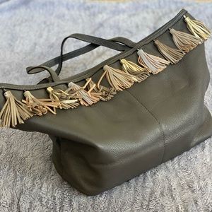Rebecca Minkoff dark gray leather tassel tote bag